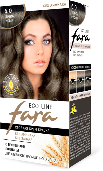 Fara Стойкая крем-краска для волос Eco Line 6.0 - Темно-русый Fara Стойкая крем-краска для волос Eco Line 6.0 - Темно-русый