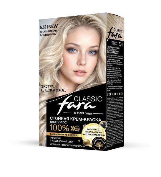 Fara Стойкая крем-краска для волос Classic 531 - Платиновая блондинка Fara Стойкая крем-краска для волос Classic 531 - Платиновая блондинка