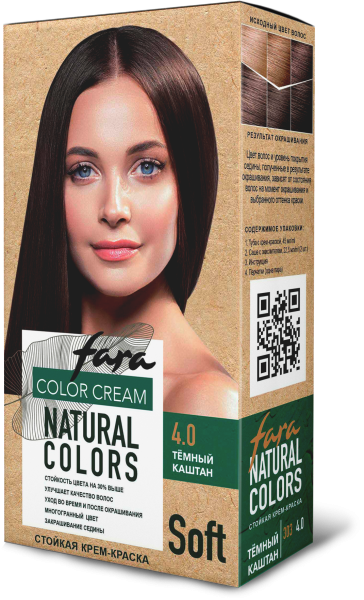 Fara Стойкая крем-краска для волос Natural Colors Soft 303 - Темный каштан 4.0 Fara Стойкая крем-краска для волос Natural Colors Soft 303 - Темный каштан 4.0
