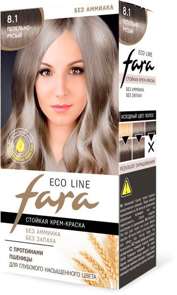 Fara Стойкая крем-краска для волос Eco Line 8.1 - Пепельно-русый Fara Стойкая крем-краска для волос Eco Line 8.1 - Пепельно-русый