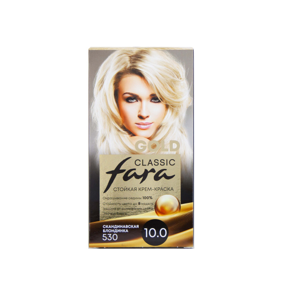 Fara Classic Gold Стойкая крем-краска для волос 530 Скандинавская блондинка - 10.0 Фото Fara Classic Gold Стойкая крем-краска для волос 530 Скандинавская блондинка - 10.0 в интернет-магазине производителя краски для волос «Русская Косметика».