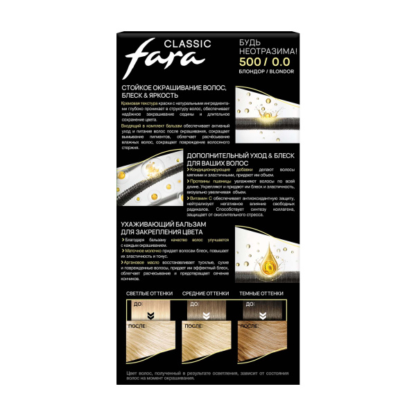 Фото Fara Стойкая крем-краска для волос Classic 500 - Блондор в интернет-магазине производителя краски для волос «Русская Косметика».
