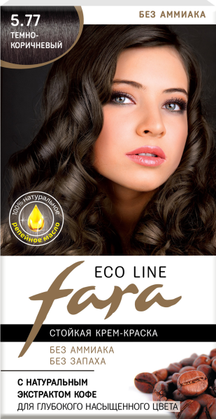 Fara Стойкая крем-краска для волос Eco Line 5.77 - Темно-коричневый Фото Fara Стойкая крем-краска для волос Eco Line 5.77 - Темно-коричневый в интернет-магазине производителя краски для волос «Русская Косметика».