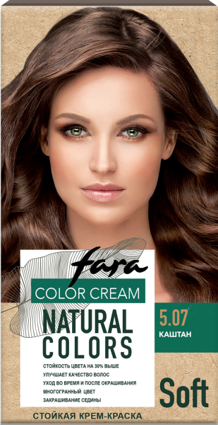 Fara Стойкая крем-краска для волос Natural Colors Soft 305 - Каштан 5.07 Фото Fara Стойкая крем-краска для волос Natural Colors Soft 305 - Каштан 5.07 в интернет-магазине производителя краски для волос «Русская Косметика».