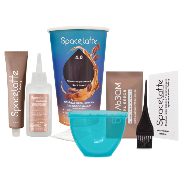 Space Latte Galaxy Стойкая крем-краска для волос Темно-коричневый - 4.0 Фото Space Latte Galaxy Стойкая крем-краска для волос Темно-коричневый - 4.0 в интернет-магазине производителя краски для волос «Русская Косметика».