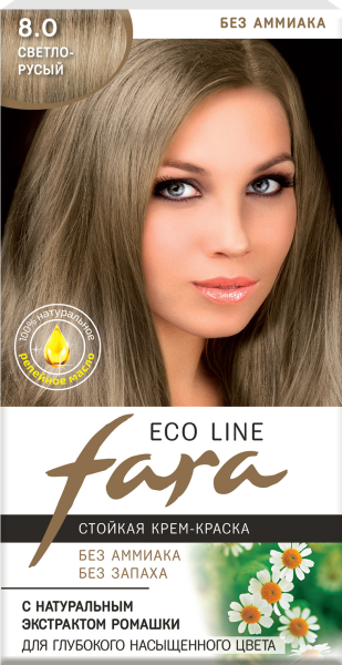 Fara Стойкая крем-краска для волос Eco Line 8.0 - Светло-русый Фото Fara Стойкая крем-краска для волос Eco Line 8.0 - Светло-русый в интернет-магазине производителя краски для волос «Русская Косметика».