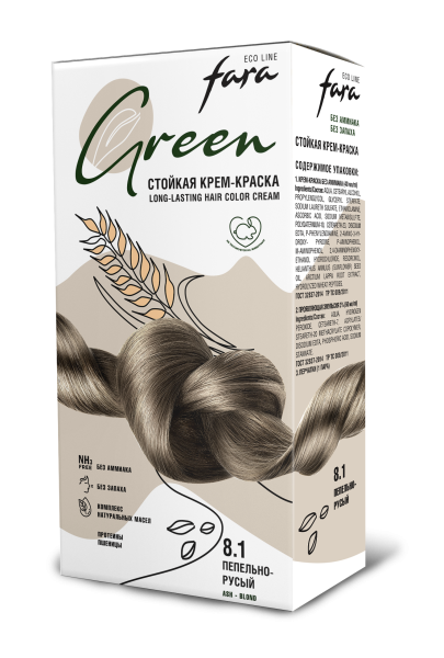 Fara Стойкая крем-краска для волос Eco Line Green 8.1 – пепельно-русый Фото Fara Стойкая крем-краска для волос Eco Line Green 8.1 – пепельно-русый в интернет-магазине производителя краски для волос «Русская Косметика».