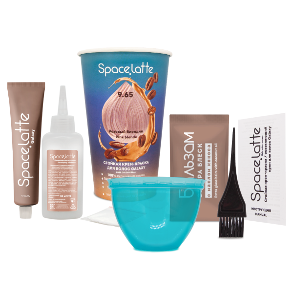 Space Latte Galaxy Стойкая крем-краска для волос Розовый блондин 9.65 Фото Space Latte Galaxy Стойкая крем-краска для волос Розовый блондин 9.65 в интернет-магазине производителя краски для волос «Русская Косметика».