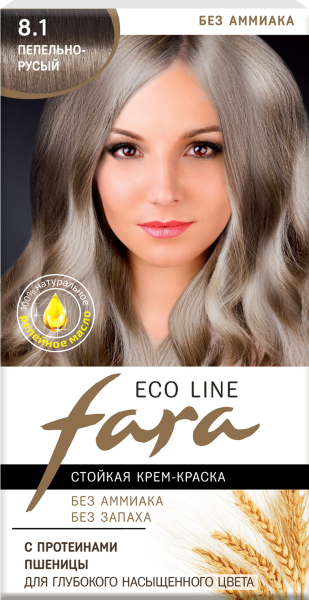 Fara Стойкая крем-краска для волос Eco Line 8.1 - Пепельно-русый Фото Fara Стойкая крем-краска для волос Eco Line 8.1 - Пепельно-русый в интернет-магазине производителя краски для волос «Русская Косметика».