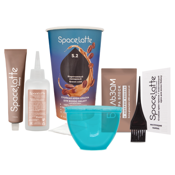 Space Latte Galaxy Стойкая крем-краска для волос Коричневый холодный - 5.2 Фото Space Latte Galaxy Стойкая крем-краска для волос Коричневый холодный - 5.2 в интернет-магазине производителя краски для волос «Русская Косметика».