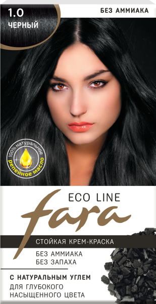 Fara Стойкая крем-краска для волос Eco Line 1.0 - Черный Фото Fara Стойкая крем-краска для волос Eco Line 1.0 - Черный в интернет-магазине производителя краски для волос «Русская Косметика».
