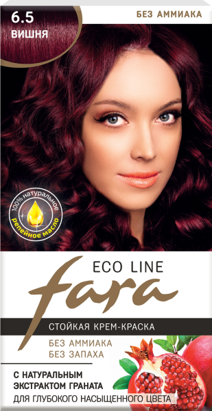 Fara Стойкая крем-краска для волос Eco Line 6.5 - Вишня Фото Fara Стойкая крем-краска для волос Eco Line 6.5 - Вишня в интернет-магазине производителя краски для волос «Русская Косметика».