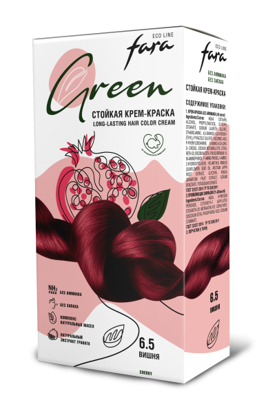 Fara Стойкая крем-краска для волос Eco Line Green 6.5 – Вишня Фото Fara Стойкая крем-краска для волос Eco Line Green 6.5 – Вишня в интернет-магазине производителя краски для волос «Русская Косметика».