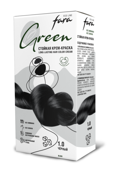 Fara Стойкая крем-краска для волос Eco Line Green 1.0 – Черный Фото Fara Стойкая крем-краска для волос Eco Line Green 1.0 – Черный в интернет-магазине производителя краски для волос «Русская Косметика».