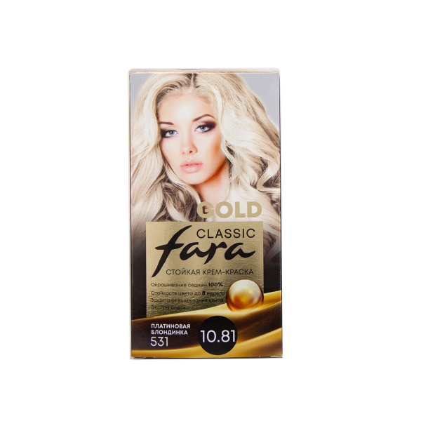 Fara Classic Gold Стойкая крем-краска для волос 531 Платиновая блондинка - 10.81 Фото Fara Classic Gold Стойкая крем-краска для волос 531 Платиновая блондинка - 10.81 в интернет-магазине производителя краски для волос «Русская Косметика».