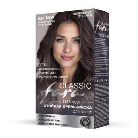 Купить Fara Classic Стойкая крем-краска для волос 534 Темно-русый пепельный 6.1 в интернет-магазине производителя краски для волос «Русская Косметика».