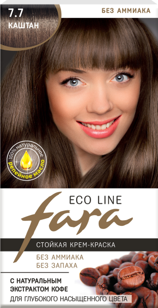 Fara Стойкая крем-краска для волос Eco Line 7.7 - Каштан Фото Fara Стойкая крем-краска для волос Eco Line 7.7 - Каштан в интернет-магазине производителя краски для волос «Русская Косметика».